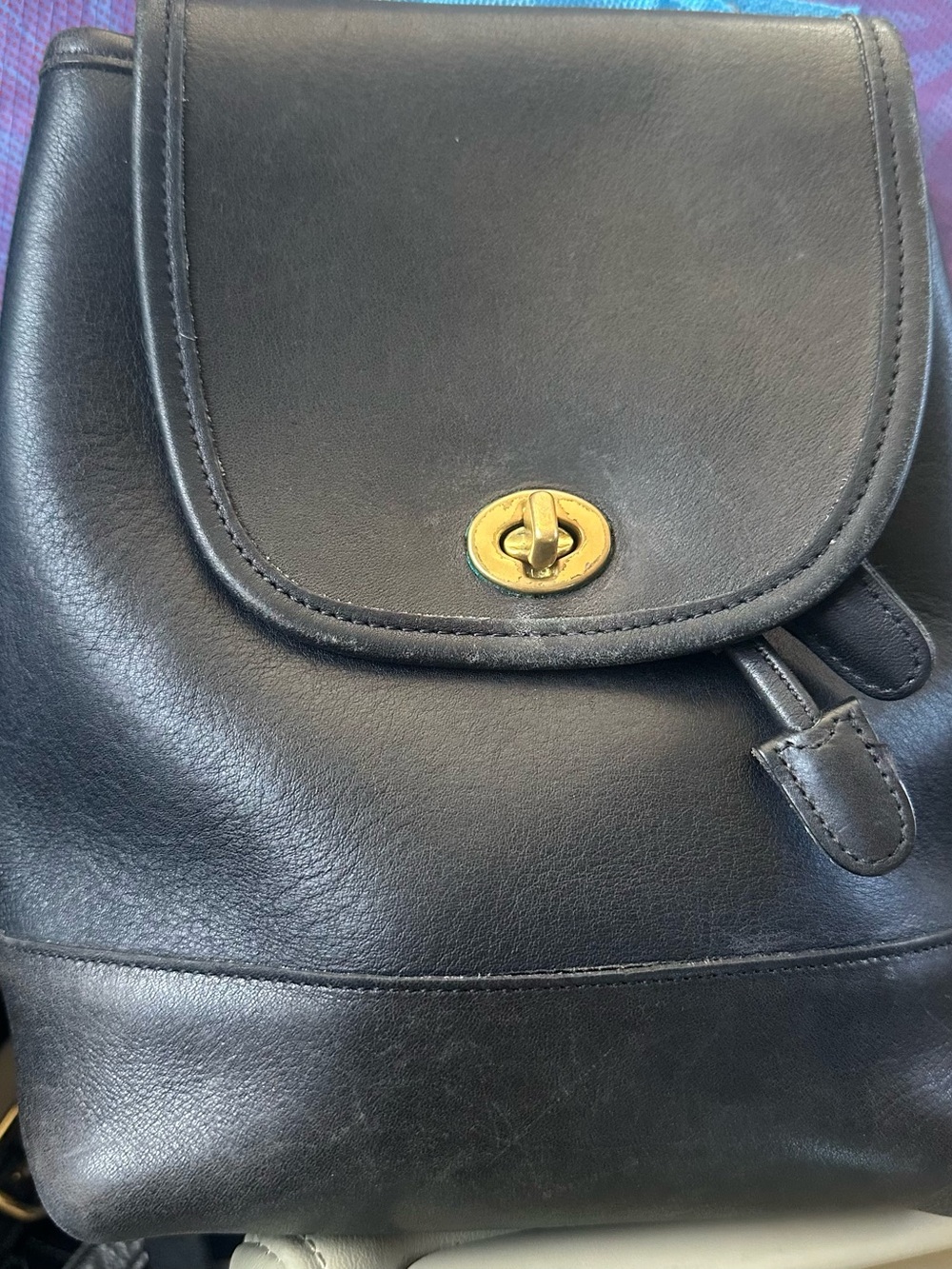 Coach Black Leather Backpack with Gold Turn-Lock